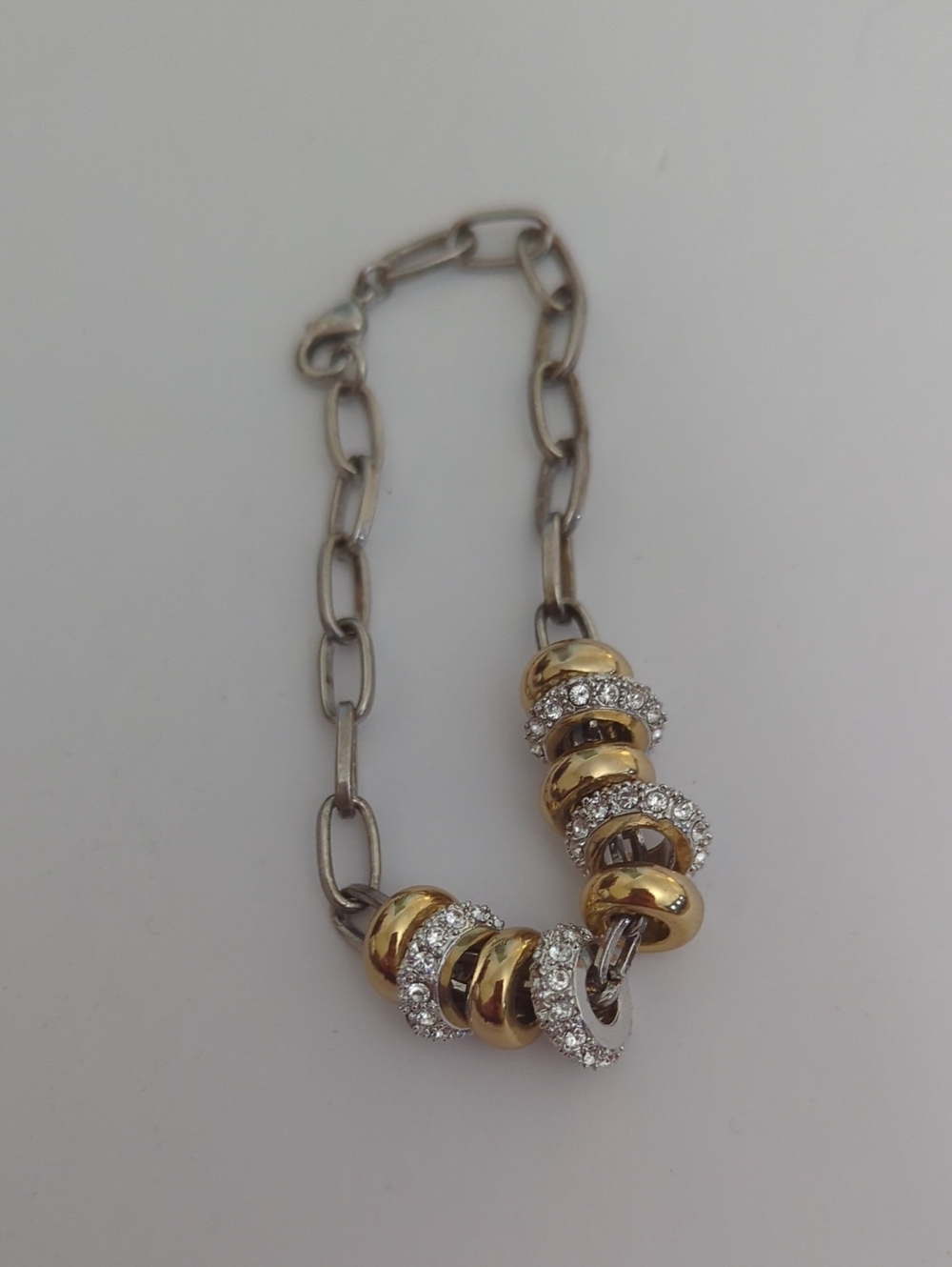 Gold and Silver Crystal Bead Chain Bracelet